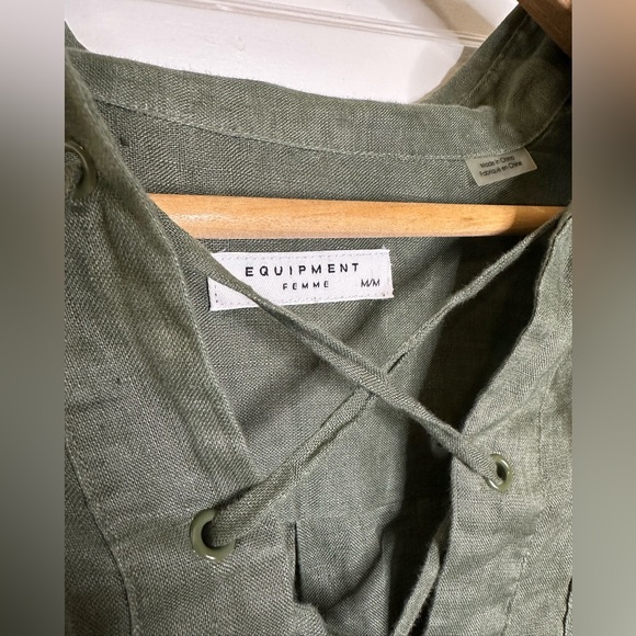 Equipment Knox Lace Up Linen Shirt in Forest Green - Picture 7 of 11